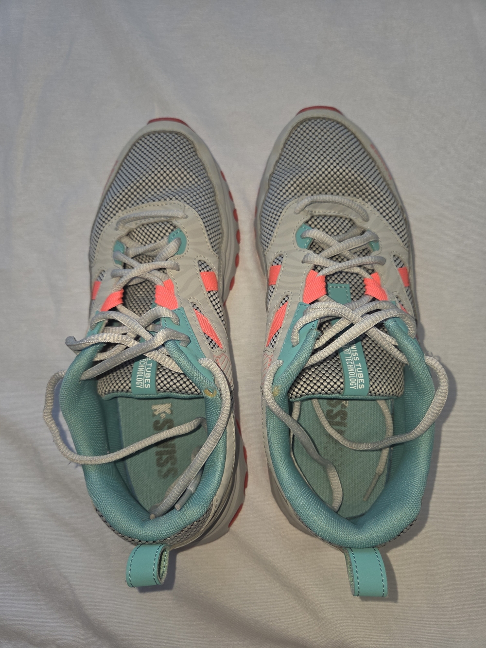 K-Swiss Tubes Women's Sneakers in Light Gray with Teal and Coral Accents
